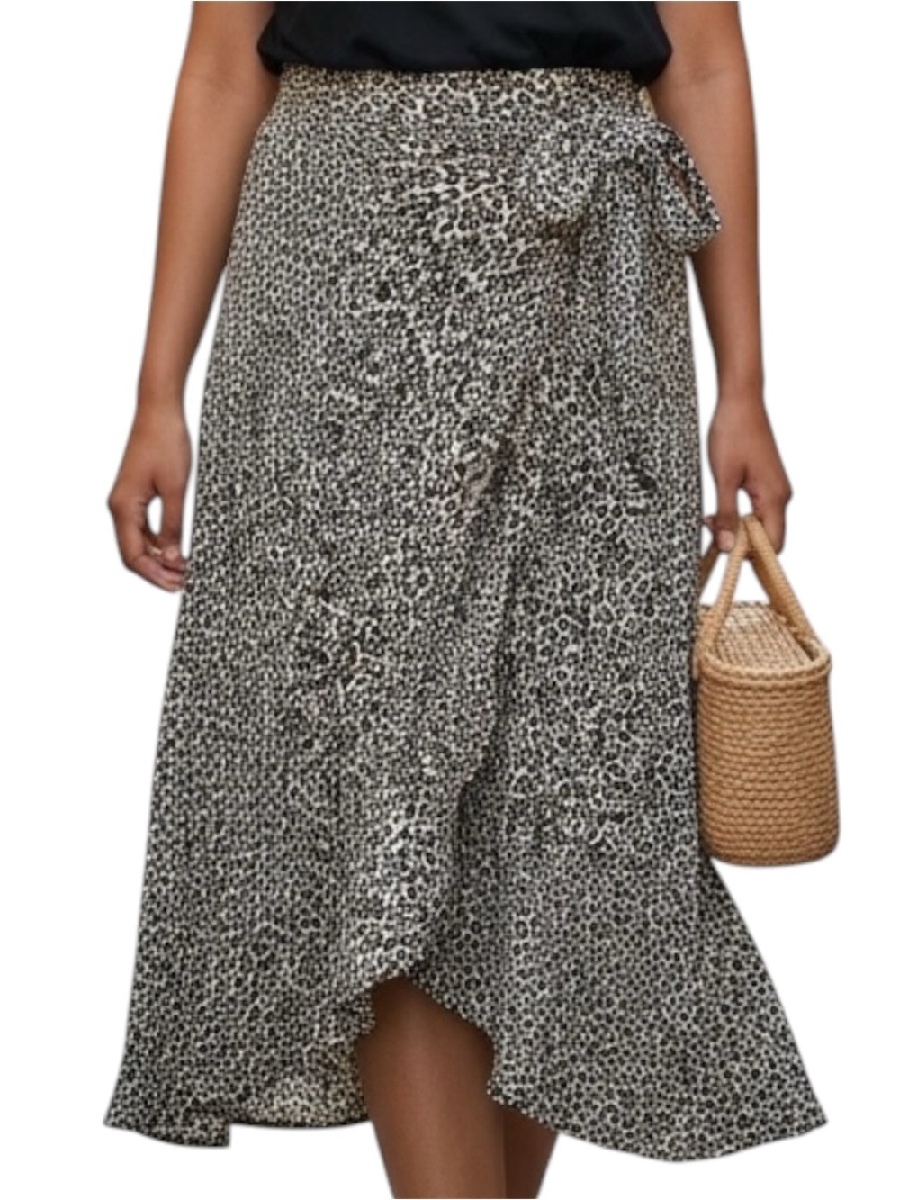 American Eagle Leopard Print Wrap Midi Skirt Small Neutral Animal Print